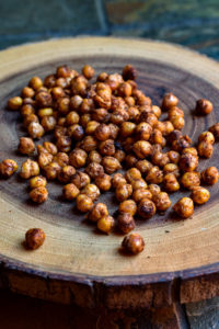A cutting board full of Spice Roasted Chickpeas