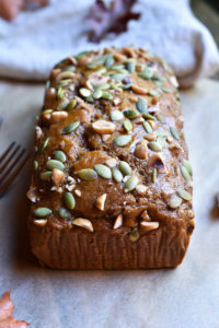 A loaf of Hazelnut Raisin Pumpkin Bread