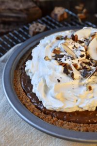 Spiced German Chocolate Pie on a napkin and wire rack.