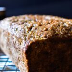 A close up side view of 100% Whole Grain Zucchini Bread.