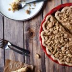An overview of Pennsylvania Dutch Sour Cream Apple Pie plated pie and forks
