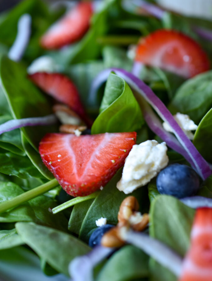 A plate of Berry Balsamic Spinach Salad
